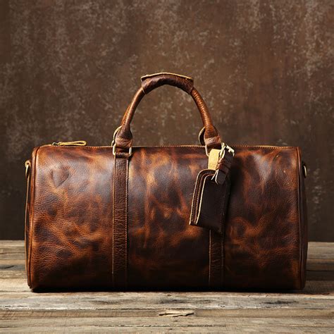 Vintage Cool Leather Mens Weekender Bag Overnight Bag Duffle Bag