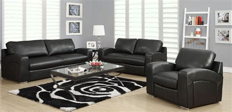 Black Bonded Leather Match Sloped Back Living Room Set from Monarch (8503BK) | Coleman Furniture