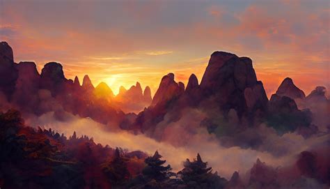 Premium Photo | Sunrise at the huangshan mountains