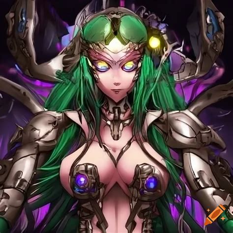 Anime illustration of a gaia cyborg witch on Craiyon