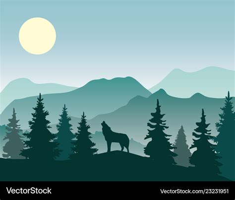 Wolf nature landscape Royalty Free Vector Image