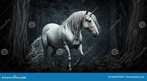 White Unicorn Horse in Dark Forest. Stock Illustration - Illustration of mythological, wood ...