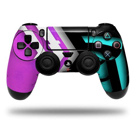 Skin for Sony PS4 Dualshock Controller PlayStation 4 Original Slim and Pro Black Waves Neon Teal ...