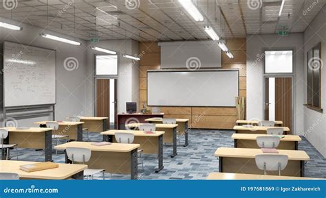 Modern Classroom With Futuristic Studying Supplies Cartoon Vector | CartoonDealer.com #166368947