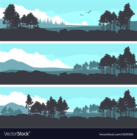 Horizontal mountain forest banner Royalty Free Vector Image