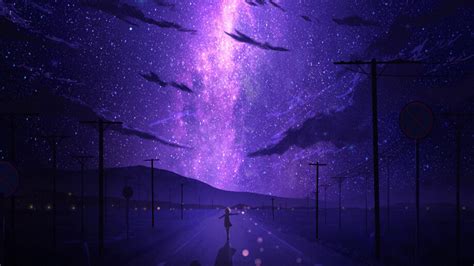 Starry Stars Night Sky Anime 4K #6500f Wallpaper iPhone Phone