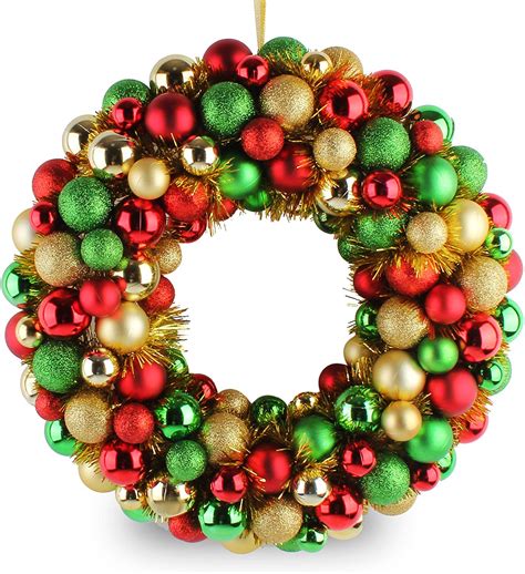 Jusdreen 16" Christmas Wreath Ball Ornaments Shatterproof Front Door Window Hanging Christmas ...