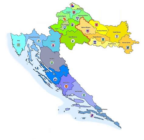 Detailed map of regions in Croatia