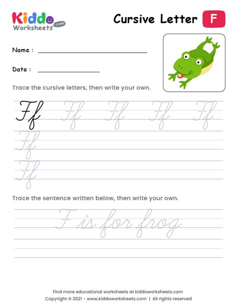 Free Printable Cursive Writing Letter F Worksheet - kiddoworksheets