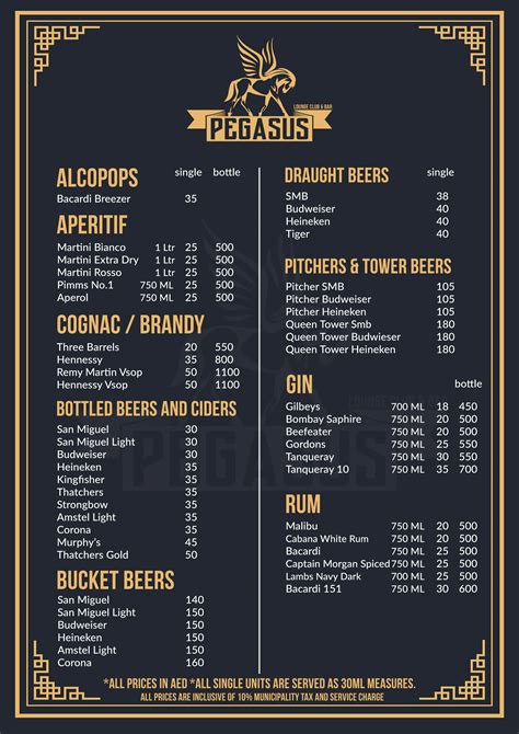 Pegasus Lounge Club & Bar - Chelsea Plaza Hotel Menu - Zomato