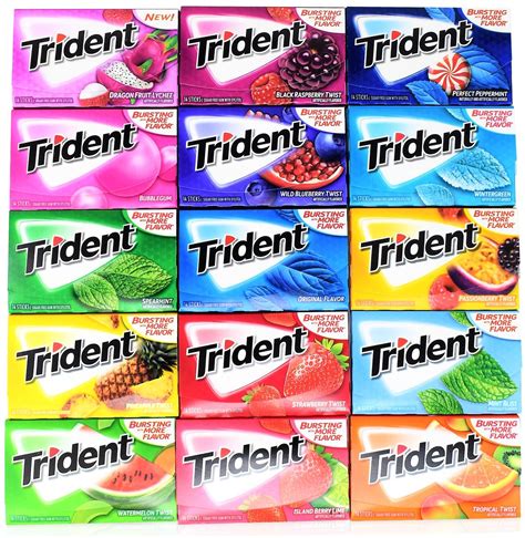 Trident Sugar Free Chewing Gum Variety Pack of 15 (Assorted Flavors) - Chewing Gum