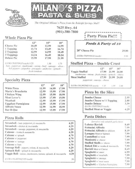 Milano's Pizza Menu, Menu for Milano's Pizza, Bartlett, Memphis - Urbanspoon/Zomato