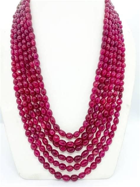 Ruby Necklace 6 Strand Ruby Gemstone Plain Beads Necklace | Etsy in 2021 | Beaded necklace, Gift ...