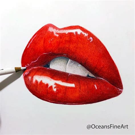 Colored pencil drawing of lips (@oceansfineart) | Lips drawing, Art ...