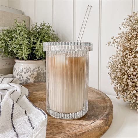 Ribbed Glass Tumbler with Lid & Glass Straw – OH SO KEL