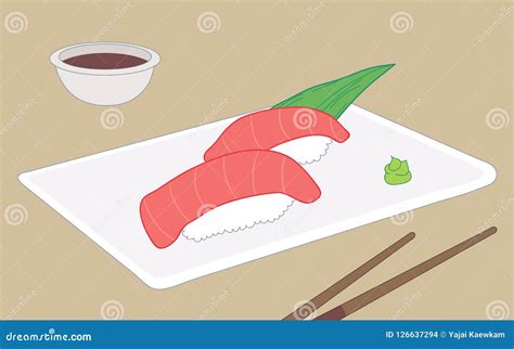 Toro Sushi, Fatty Bluefin Tuna Belly Sushi Stock Vector - Illustration of sushi, chopsticks ...