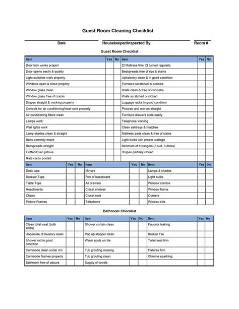 Hotel Room Cleaning Checklist Templates external house cleaning ...