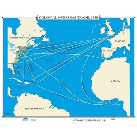 #009 Colonial Overseas Trade, 1740 on Roller w/ Backboard - The Map Shop