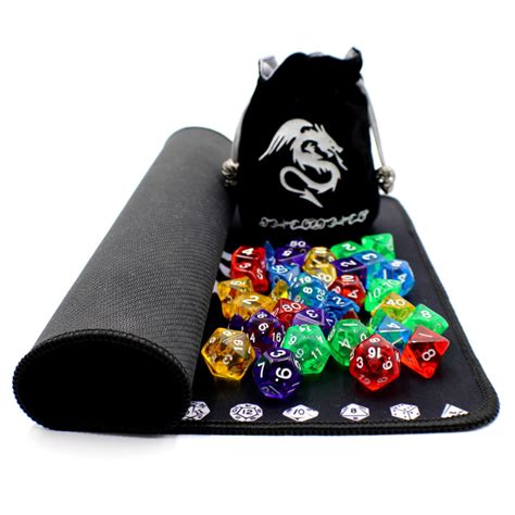 Polyhedral DnD Dice sets with Play Mat