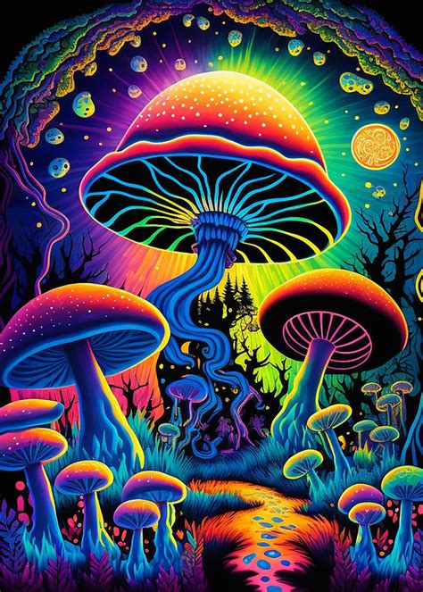 'Psychedelic Mushrooms' Poster, picture, metal print, paint by Freddie | Displate