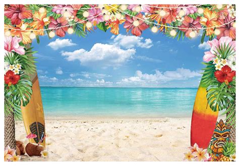 7x5ft Fabric Summer Hawaiian Beach Backdrop for Photography Tropical ...