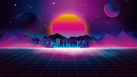 Download wallpaper 1366x768 retro city, sunset, digital art, tablet, laptop, 1366x768 hd ...