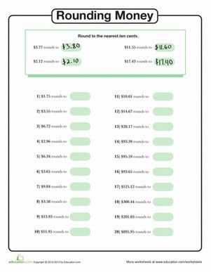 Rounding to the Nearest Ten Cents | Worksheet | Education.com - Worksheets Library