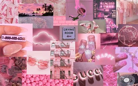 Pink Aesthetic Collage Desktop | Cute Laptop Wallpaper