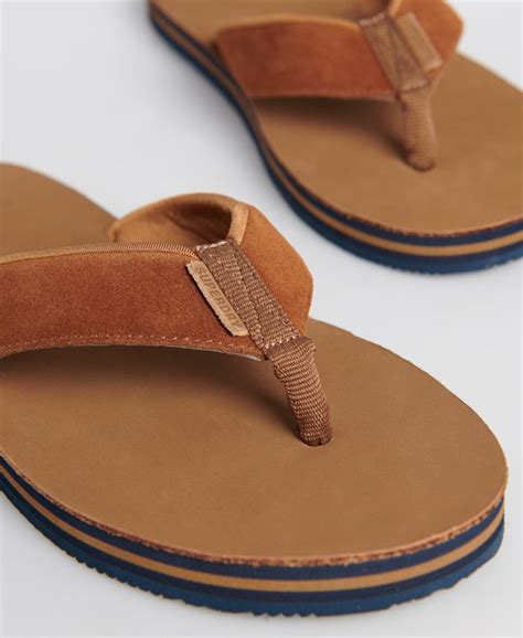 Mens - Premium Surf Leather Flip Flops in Tan | Superdry UK