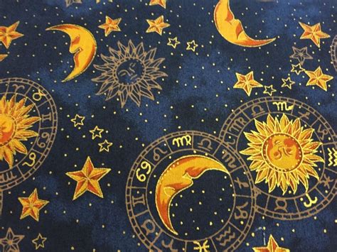 Details about Winter Solstice Blue Cosmic Sun Moon Stars Fabric Celestial Metallic Gold BTHY in ...