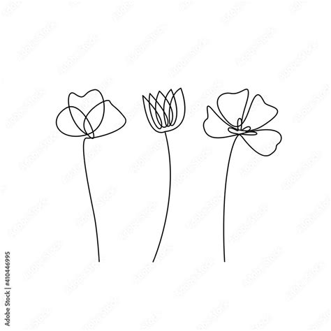 Set Hand Drawn Line Art Flowers on White Background. Simple Flowers ...