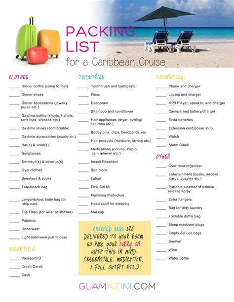 Printable Packing List For Caribbean Cruise