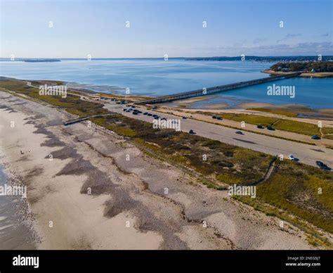 Duxbury Beach on Long Island and Duxbury Bay aerial view in town of Duxbury, Massachusetts MA ...