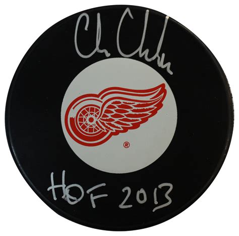 Chris Chelios Autographed/Signed Detroit Red Wings Puck HOF 2013 Beckett – Denver Autographs