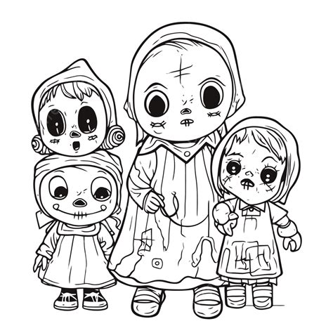 Coloring Pages Of Scary Doll Outline Sketch Drawing Vector, Horror Drawing, Horror Outline ...