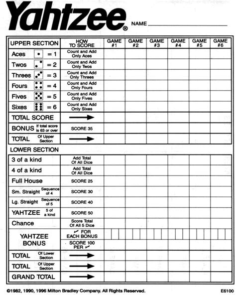 Printable Yahtzee Sheets