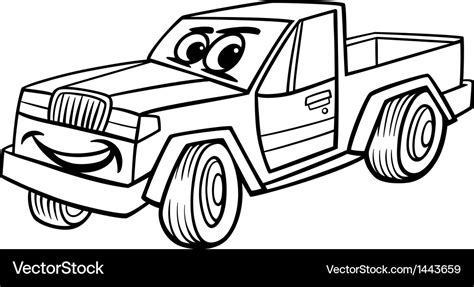 Pickup car cartoon coloring page Royalty Free Vector Image