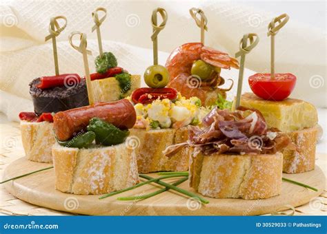 Spanish Cuisine. Tapas. Tray Of Montaditos. Stock Photos - Image: 30529033