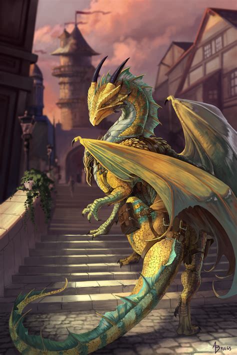 [ART] Kyvani- Bronze Dragon Promenade --- Commissions Open! : r/DnD