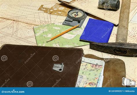 Geological Fieldwork Tools - Field Vintage Geology Concept Stock Image - Image of project ...