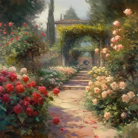 Enchanting Rose Garden Oil Painting - Etsy