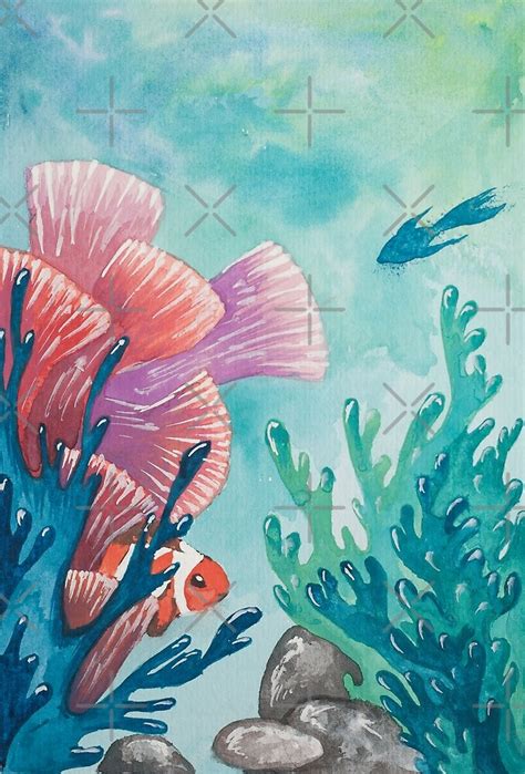 "Coral reef watercolor painting" by RedFinchDesigns | Redbubble