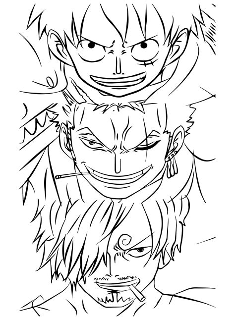 Luffy, Zoro, Sanji Coloring Page to Print - Free Printable Coloring Pages