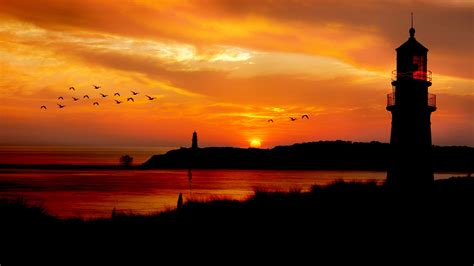 Sunset Ocean Lighthouse Silhouette Free Stock Photo - Public Domain Pictures