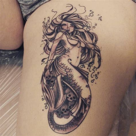 Mermaid tattoos, Mermaid thigh tattoo, Mermaid tattoo