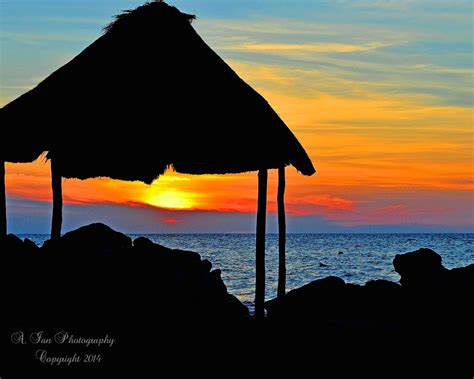 Tropical BEACH SUNSET Tiki Hut Thatch Gazebo Rocks~8x10 Photo Metallic Print