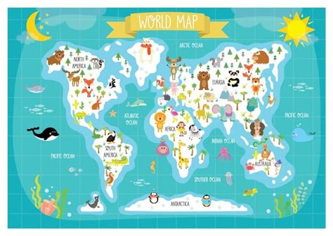 Nursery Printable Animal World Map Kids World Map Poster - Etsy