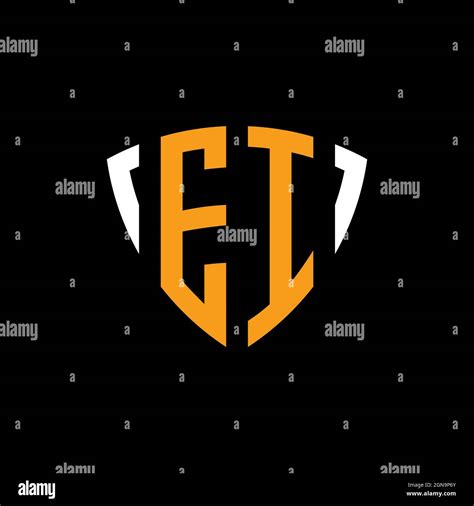 EI logo with shield white orange shape design template isolated on black background Stock Vector ...