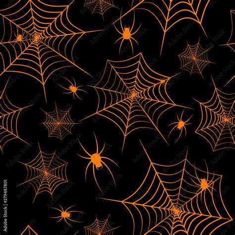 Halloween theme Spiderweb and spiders on a black background Seamless pattern Creative design ...