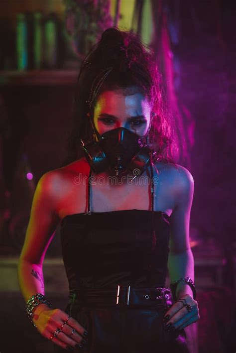 Cyberpunk Cosplay. a Girl in a Gas Mask in a Post-apocalyptic Style ...